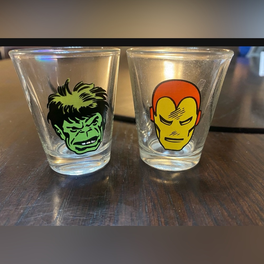 Marvel Hulk and Iron man shot glasses Vintage